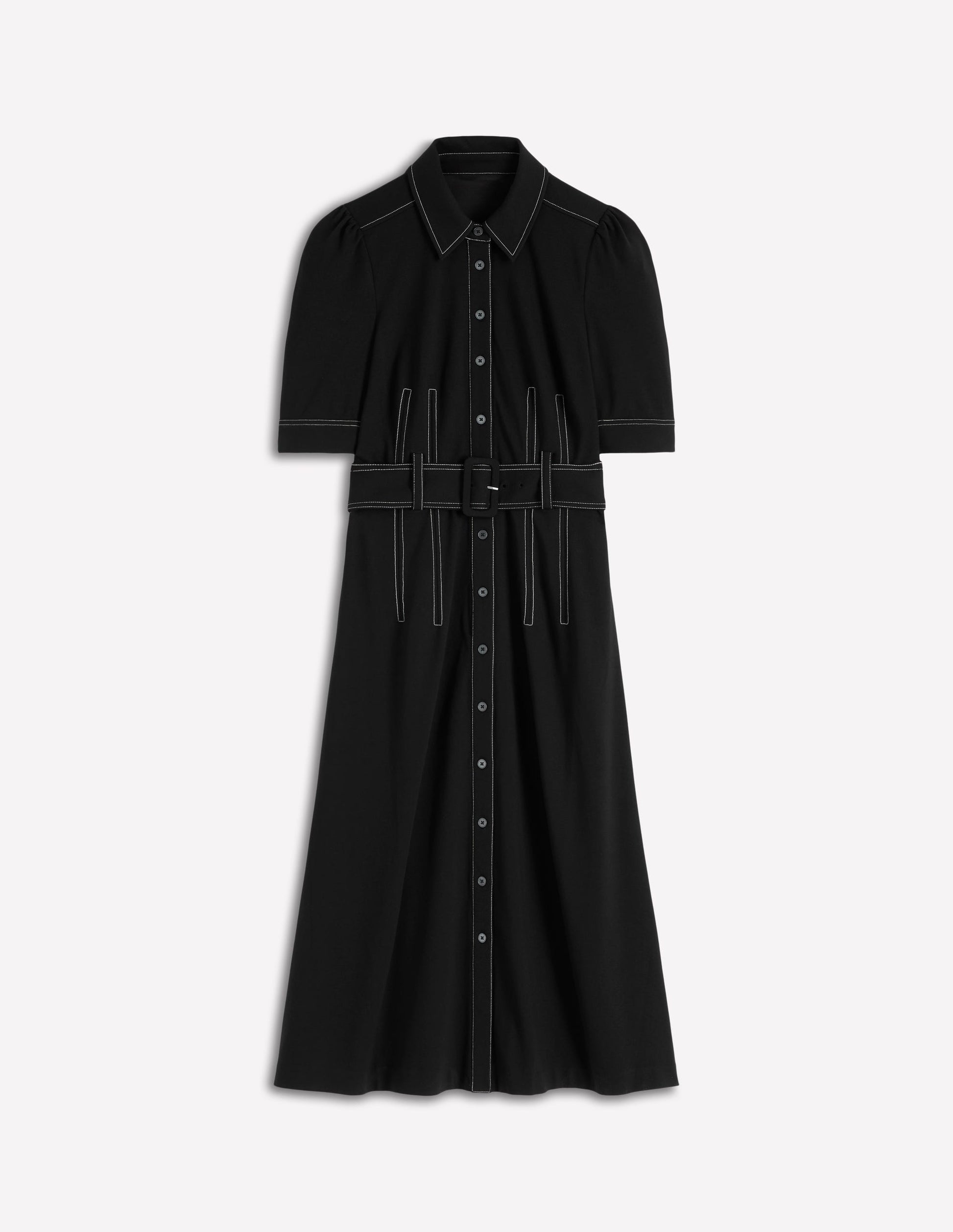 black dress with white stitching KIZN Blazer Dress With Cinched Waist White Stitch Detail Long Sleeve Mini Black Dress For Fall Winter Office Party Evening ProfessionalMISSGUIDED
