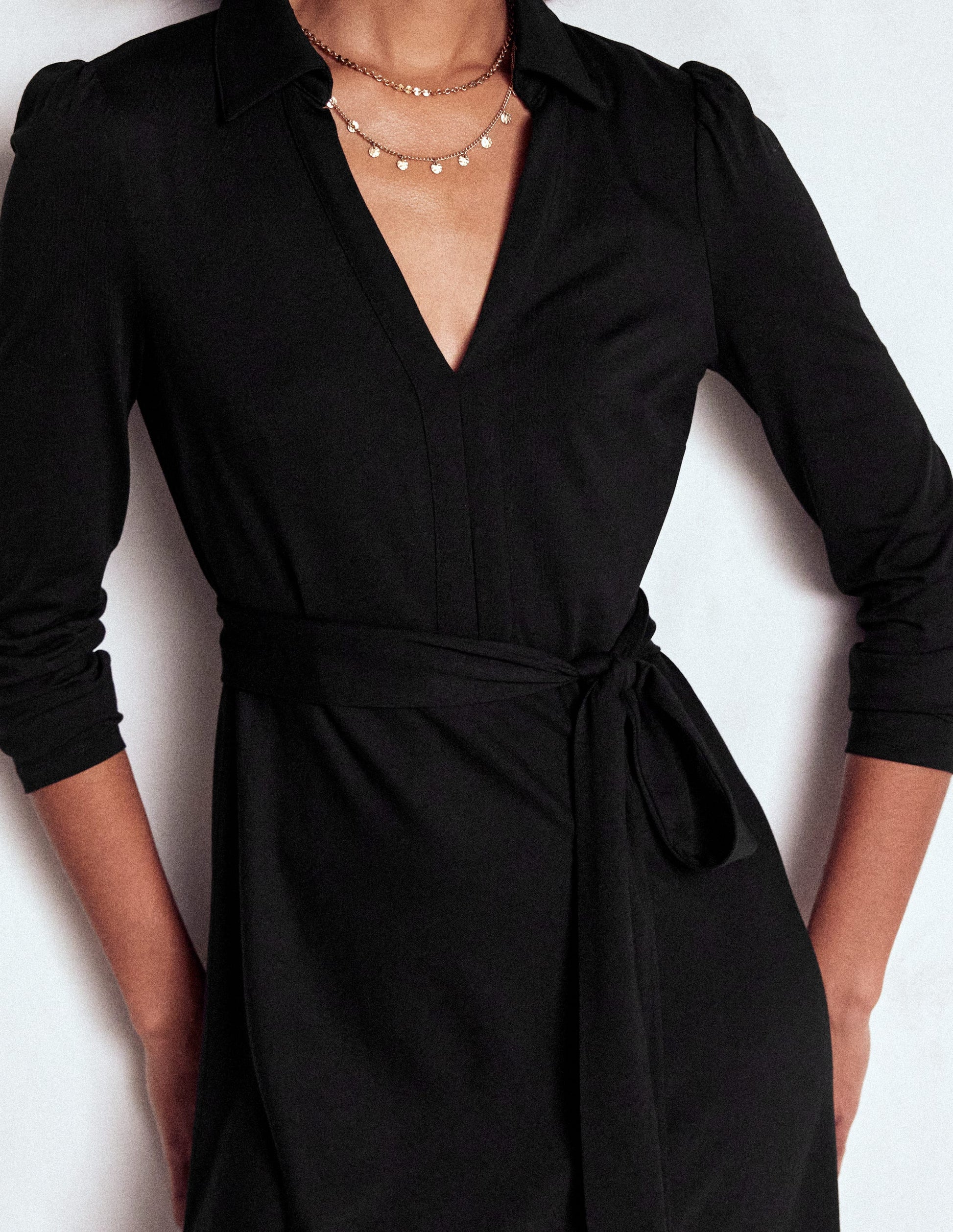 Boden Women's Imogen Collared Jersey Dress in Black | Size 6 Boden Women's Imogen Collared Jersey Dress in Black | Size 6