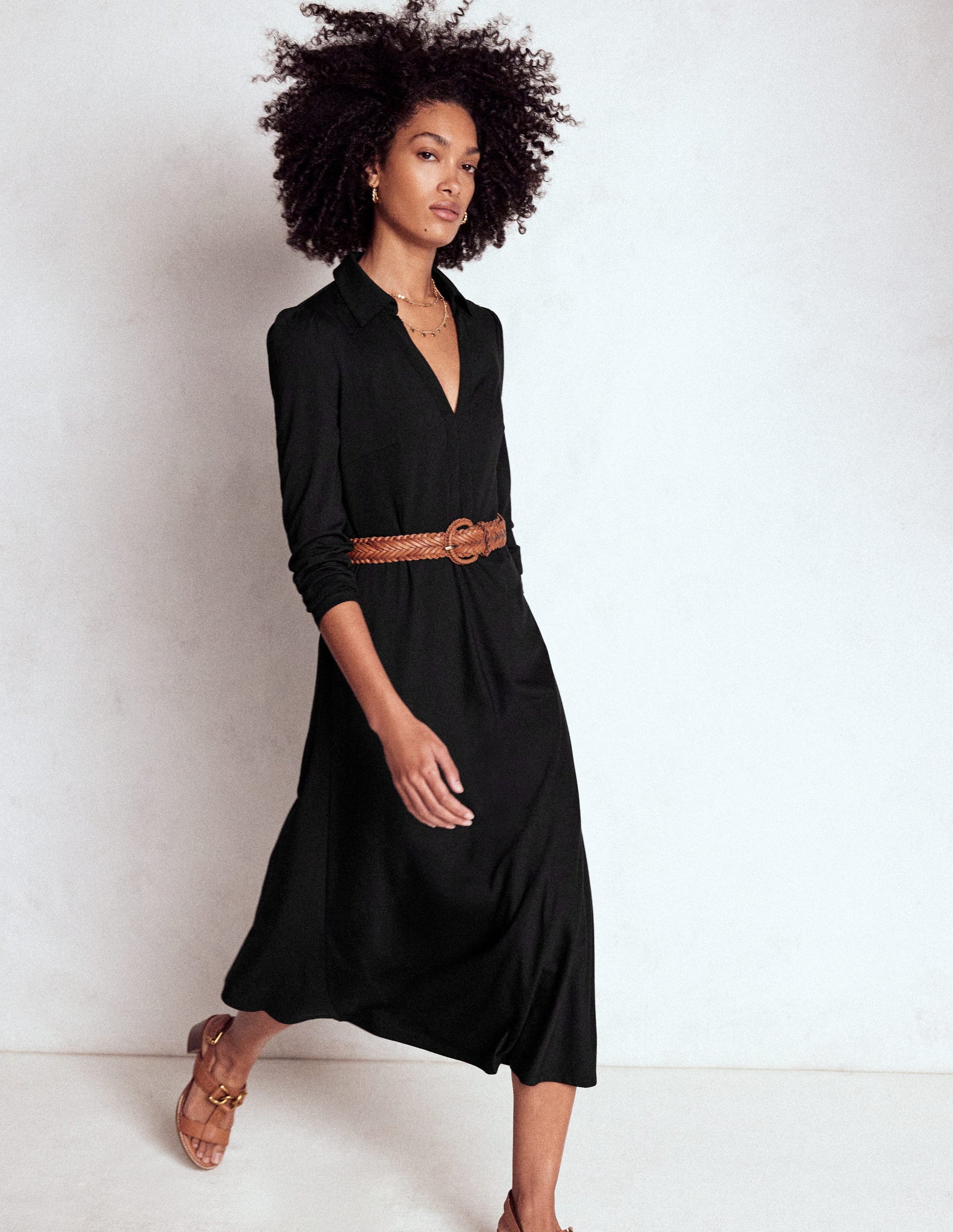 Boden Women's Imogen Collared Jersey Dress in Black | Size 6 Boden Women's Imogen Collared Jersey Dress in Black | Size 6