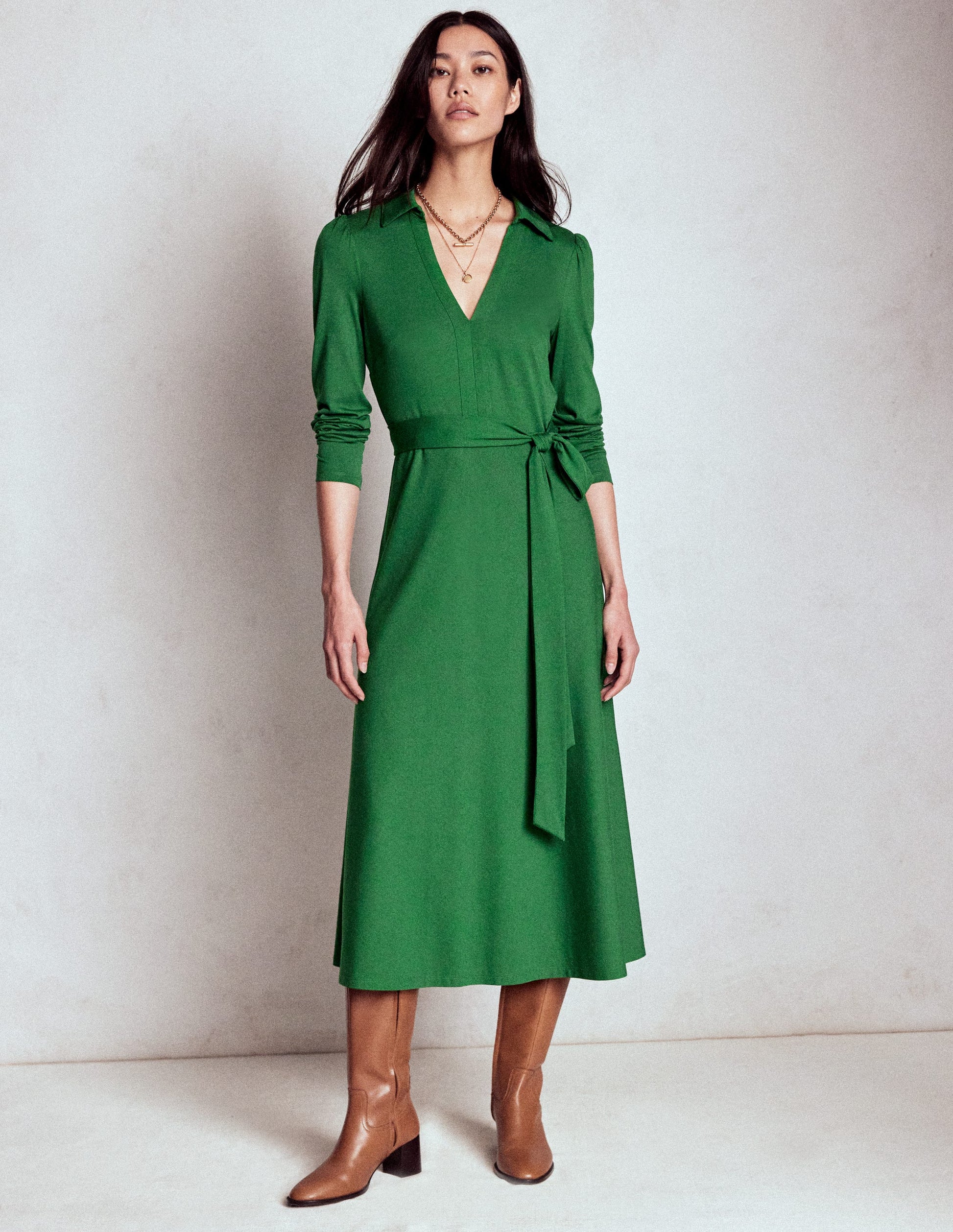 Imogen Collared Jersey Dress-Pine Green | Boden USA Imogen Collared Jersey Dress-Pine Green | Boden USA