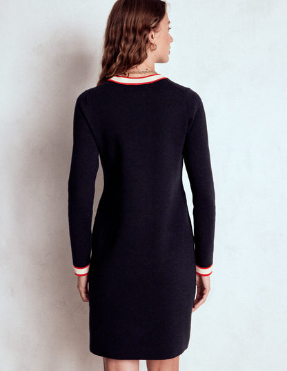 Holly Knitted Shift Dress-Navy-3
