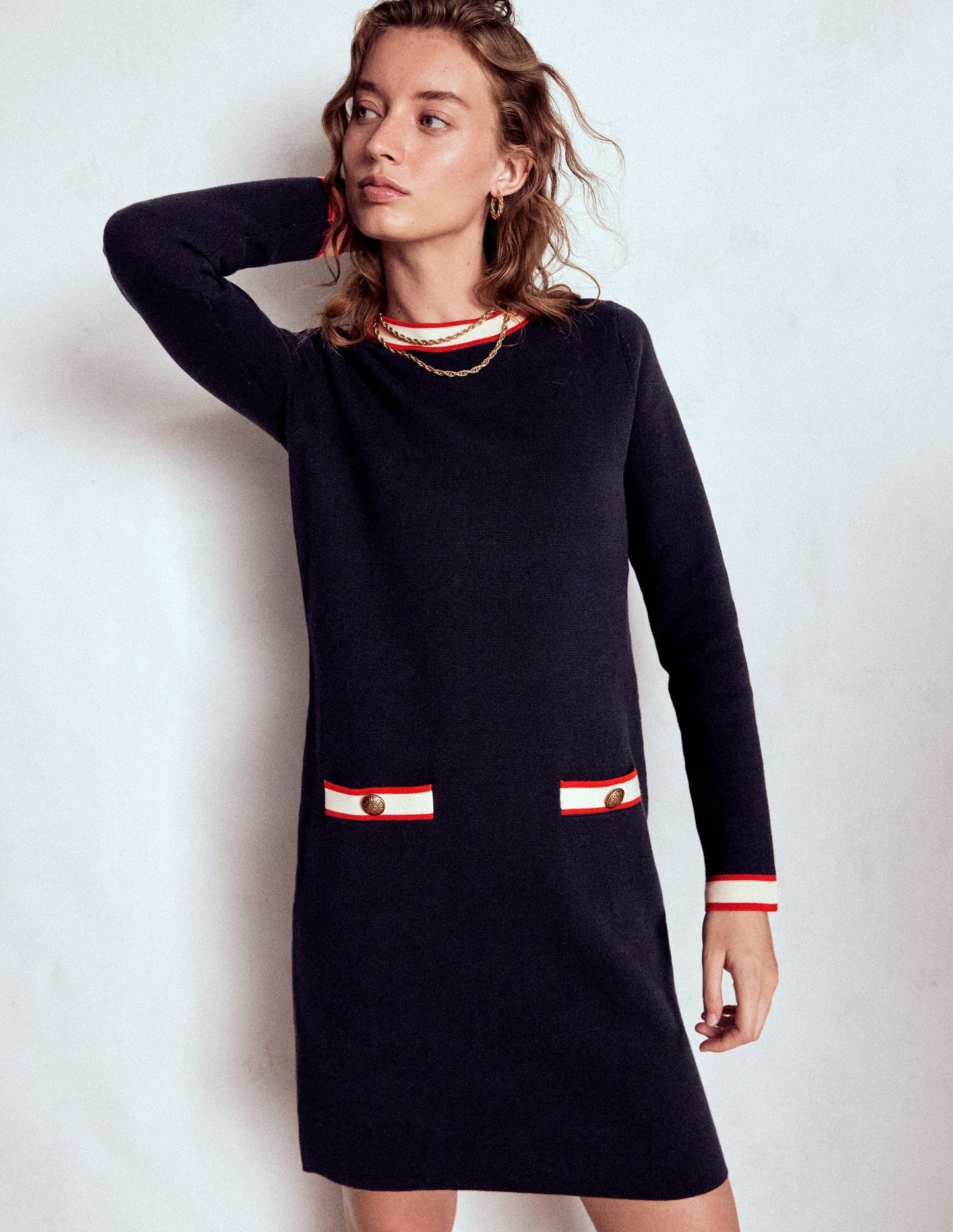 Holly Knitted Shift Dress-Navy