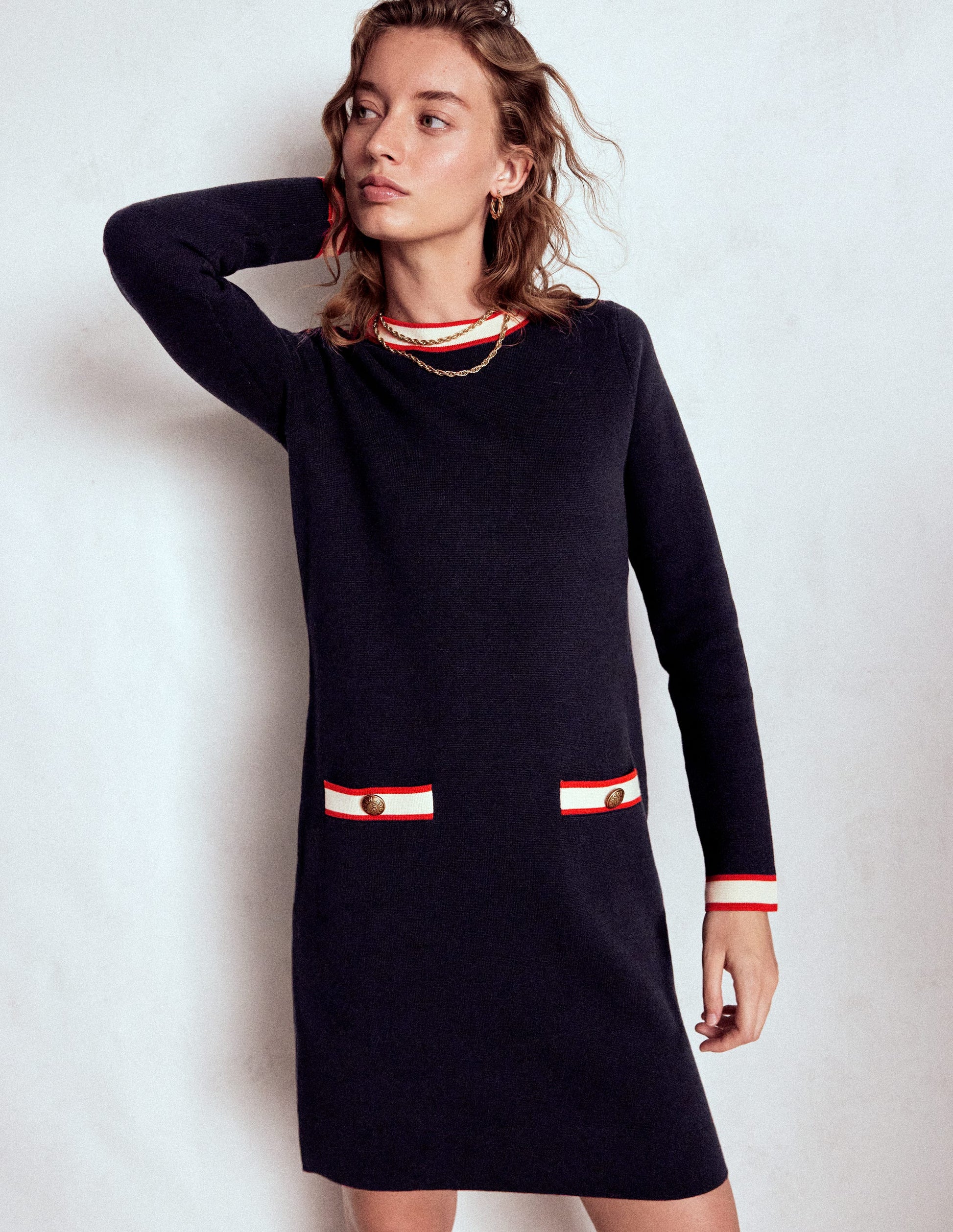 Holly Knitted Shift Dress-Navy-4