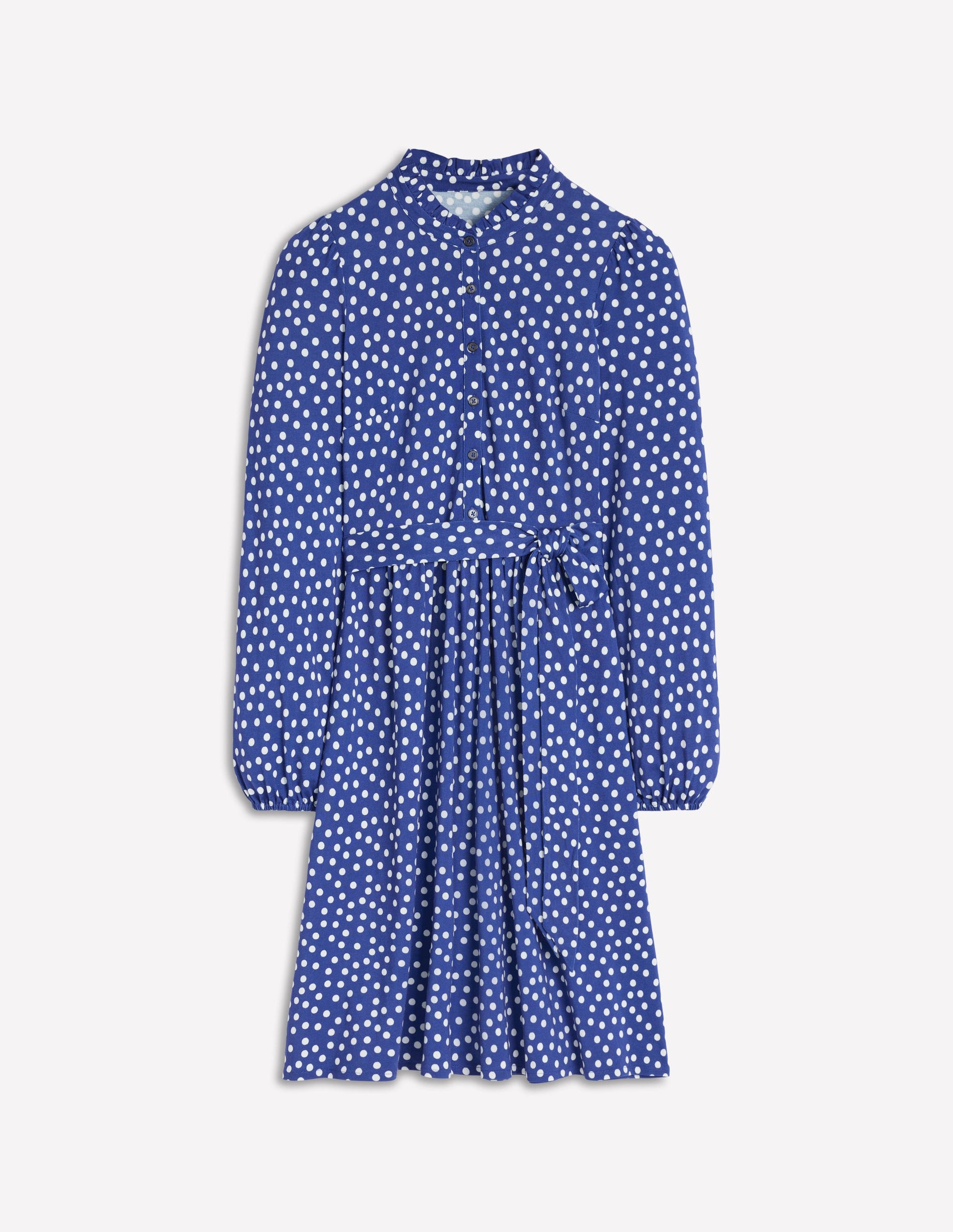 Willow Ruffle Neck Shirt Dress-Bright Blue, Dot | Boden USA Willow Ruffle Neck Shirt Dress-Bright Blue, Dot | Boden USA