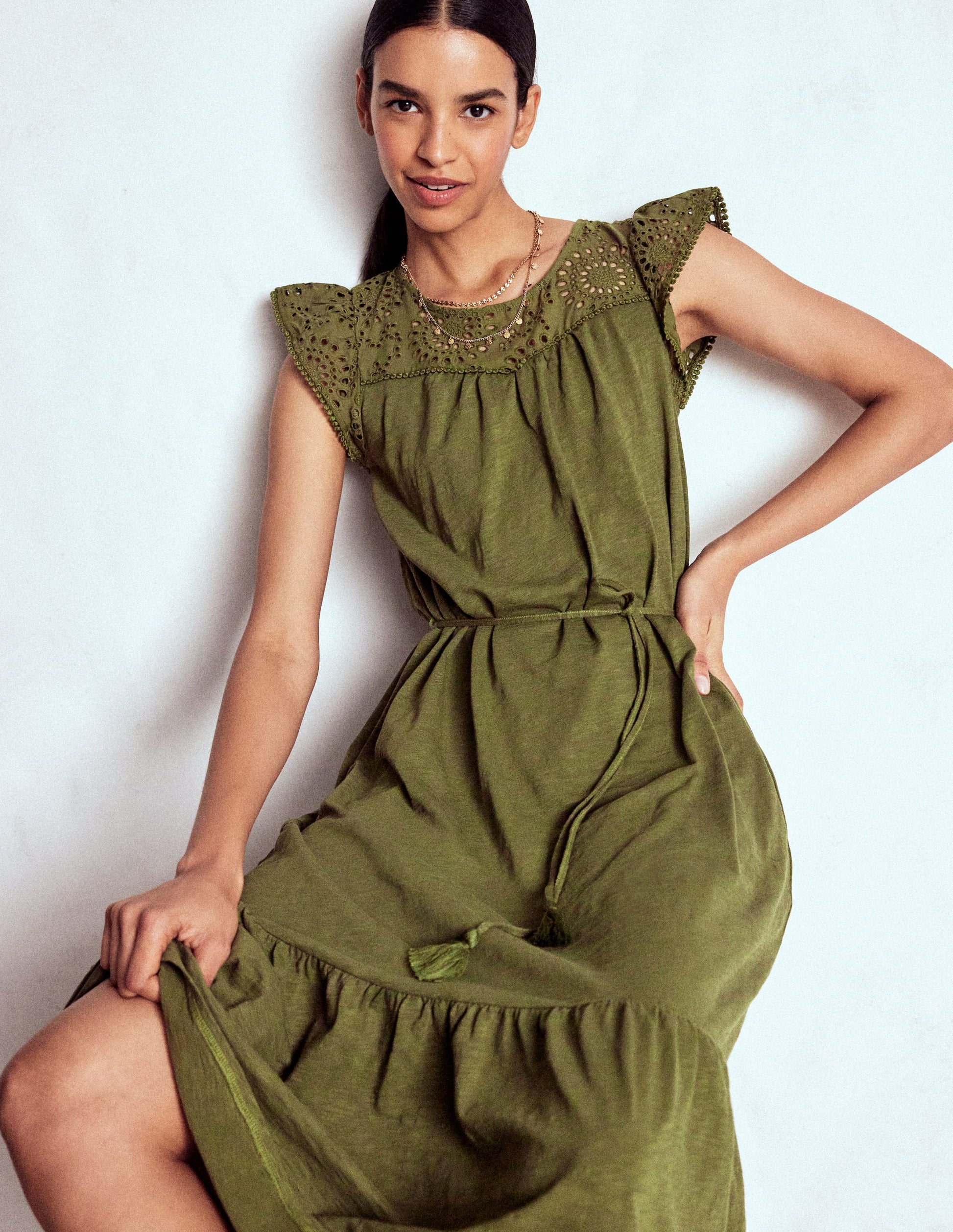 Juliet Broderie Midi Dress-Woodland Green-1