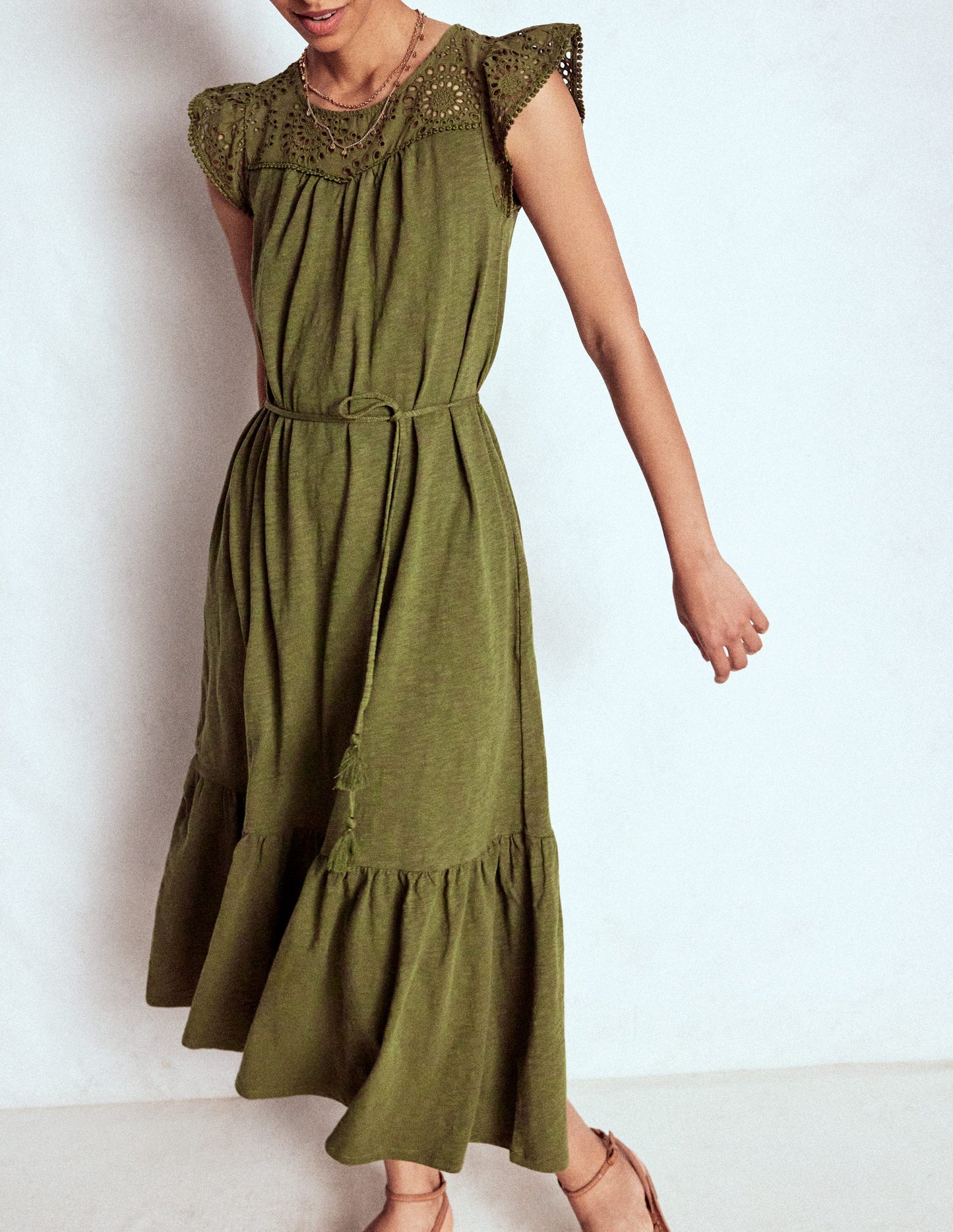 Juliet Broderie Midi Dress-Woodland Green