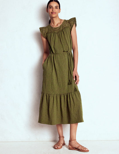 Juliet Broderie Midi Dress-Woodland Green-5