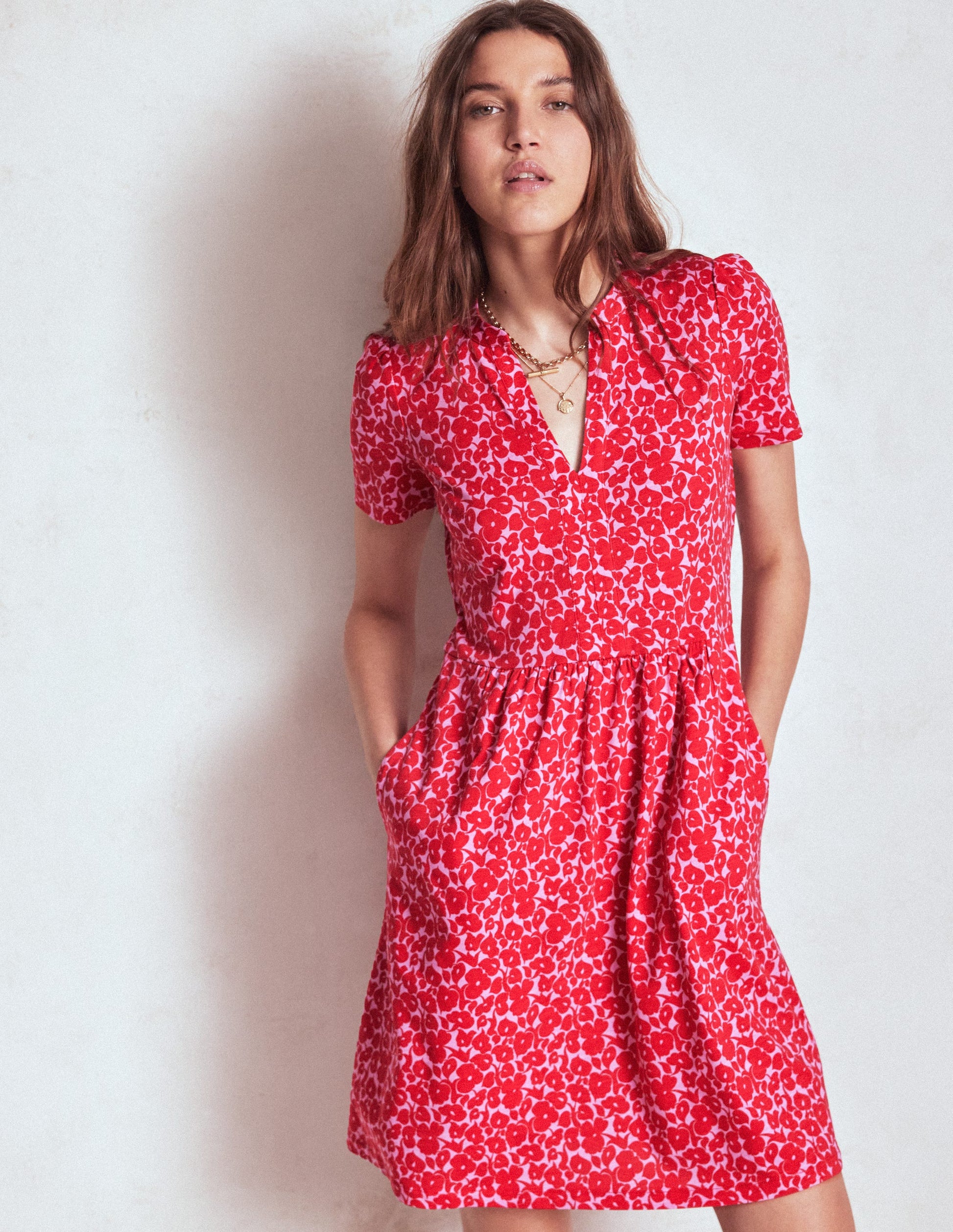 Naomi Short Sleeve Dress-Jewel Red, Leafy Grove | Boden USA Naomi Short Sleeve Dress-Jewel Red, Leafy Grove | Boden USA