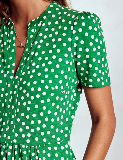 Naomi Short Jersey Dress-Highland Green, Painted Dot-2