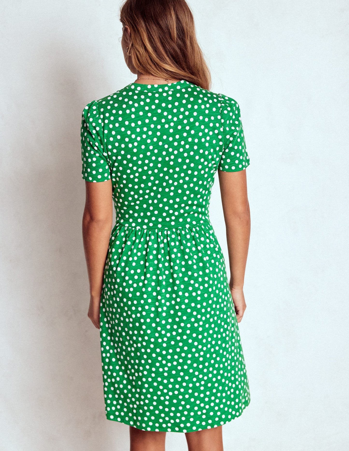 Naomi Short Jersey Dress-Highland Green, Painted Dot