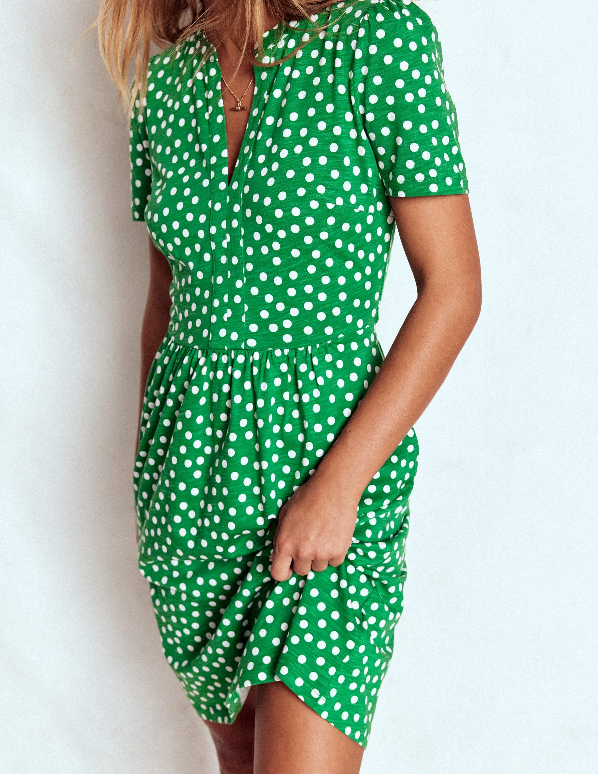 Naomi Short Sleeve Dress-Highland Green, Painted Dot | Boden USA