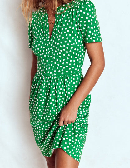Naomi Short Jersey Dress-Highland Green, Painted Dot-4