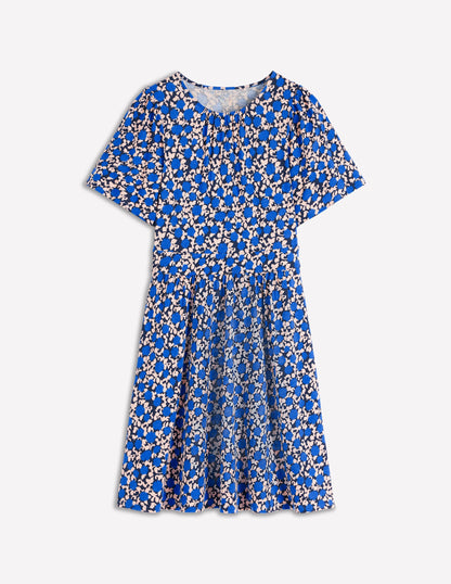 Louisa Short Jersey Dress-Kingfisher Blue, Floweret Vine-5