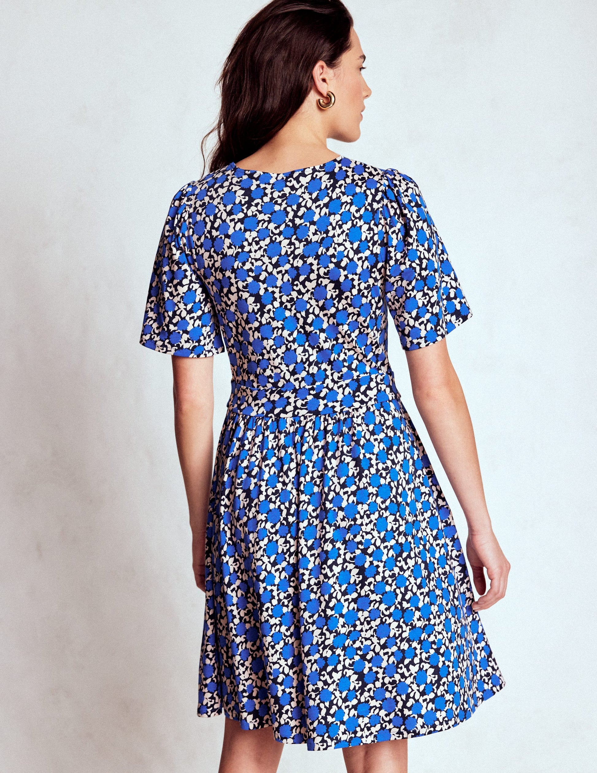 Louisa Short Jersey Dress-Kingfisher Blue, Floweret Vine-3
