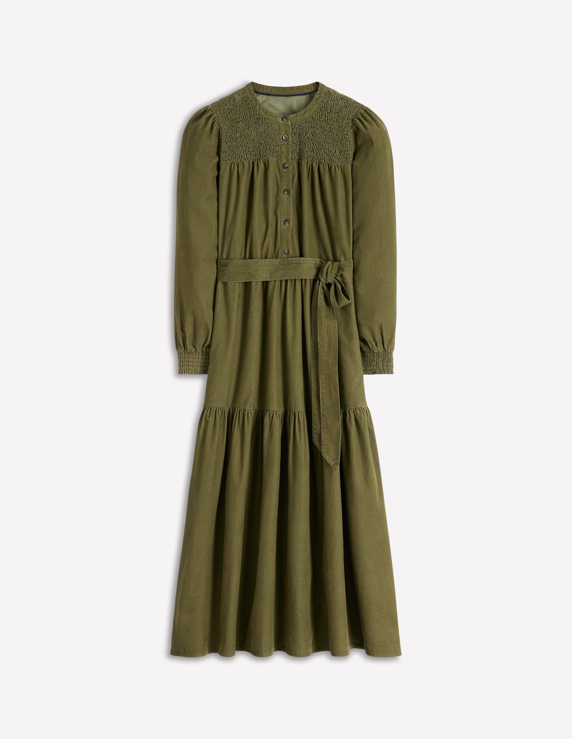 boden green corduroy dress Ros Panelled Cord Midi Dress-Green Fir