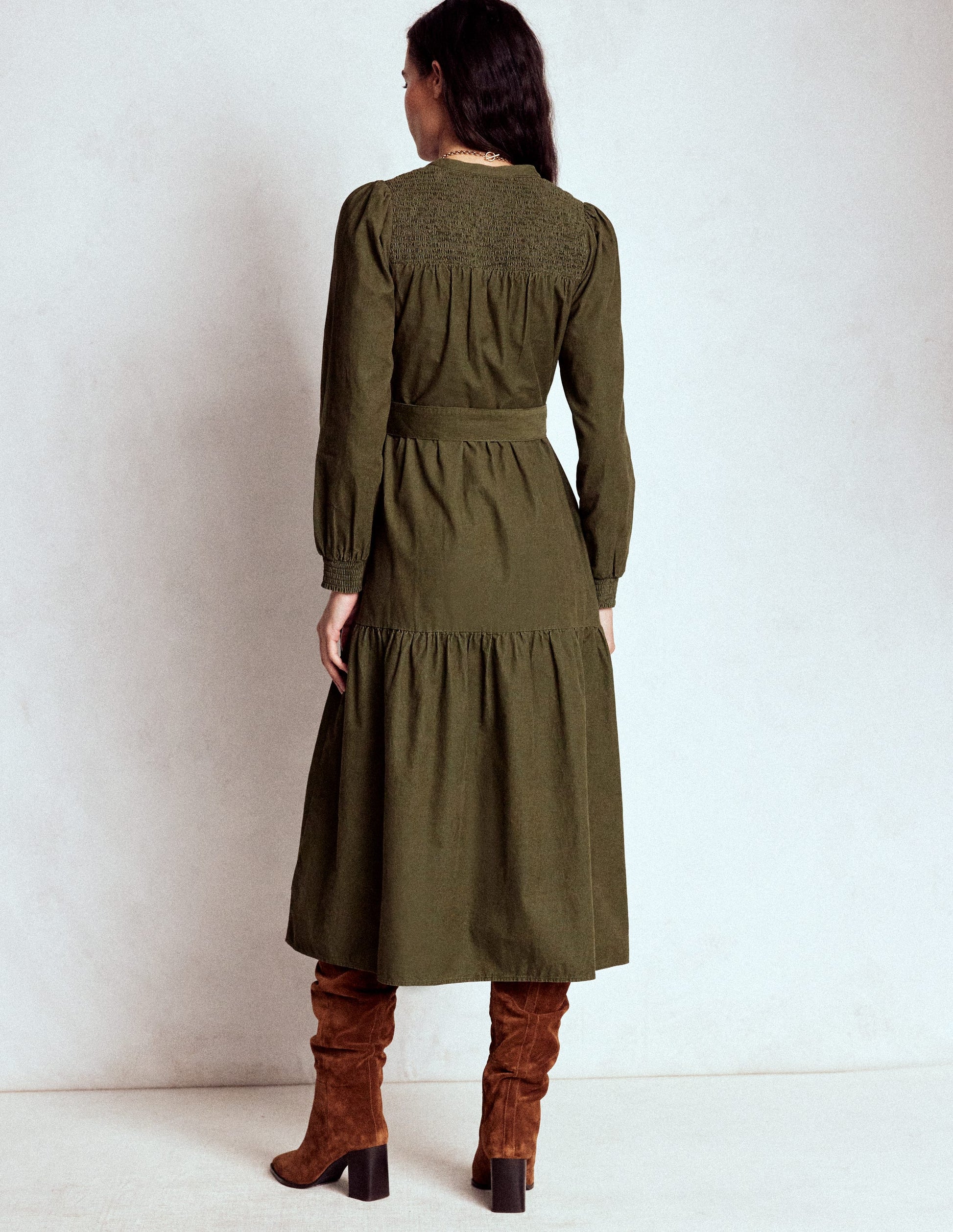 Cecily Cord Midi Dress-Woodland Green-3