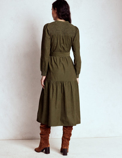 Cecily Cord Midi Dress-Woodland Green-3