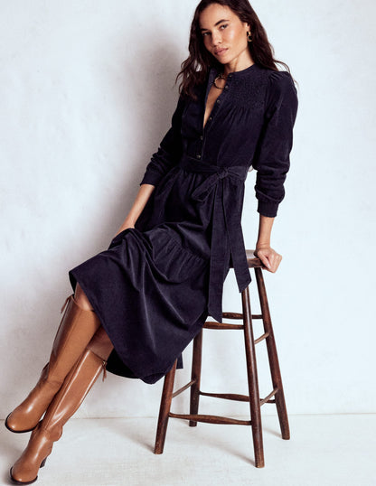 Cecily Cord Midi Dress-Navy-2