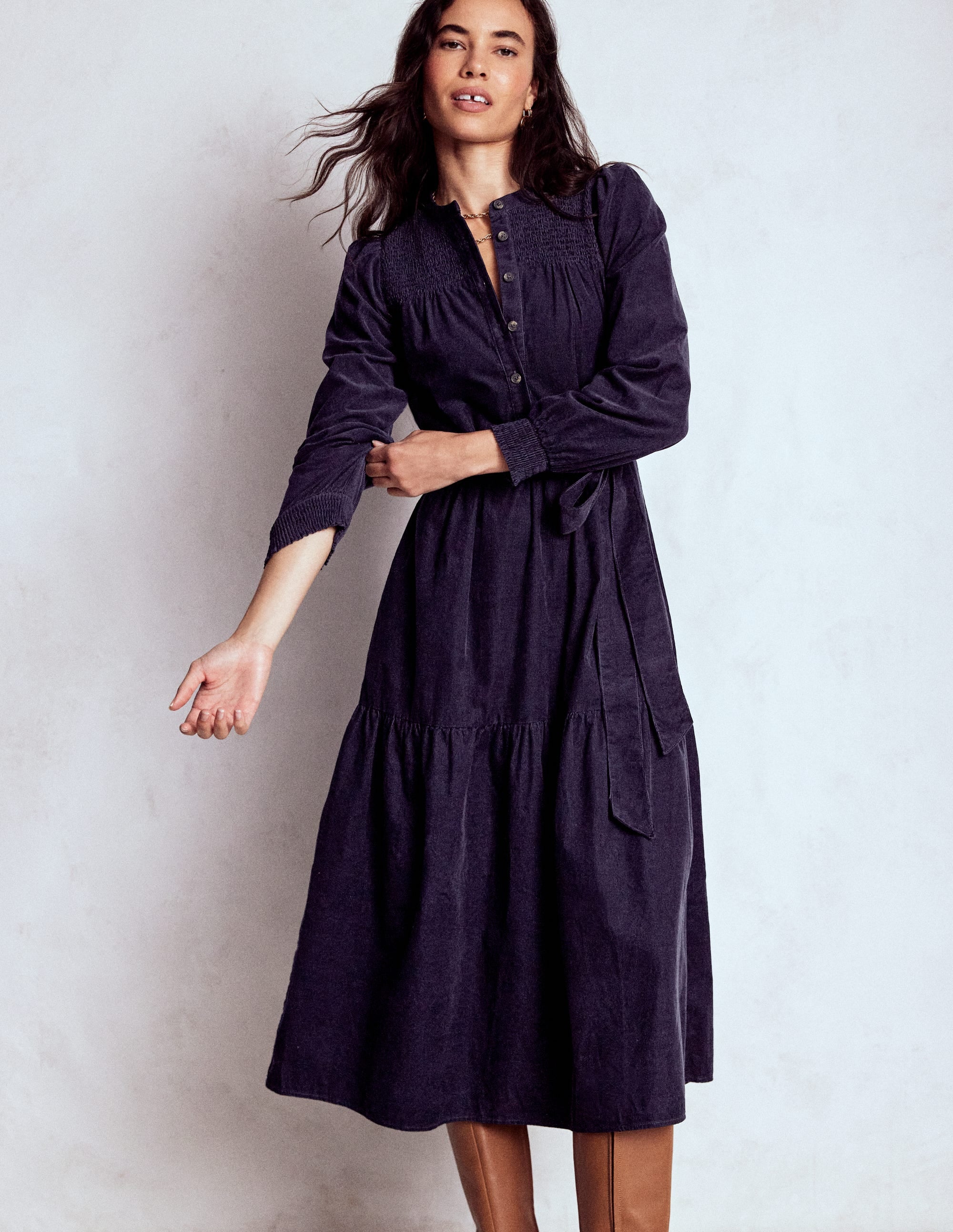 Cecily Cord Midi Dress - Navy | Boden USA
