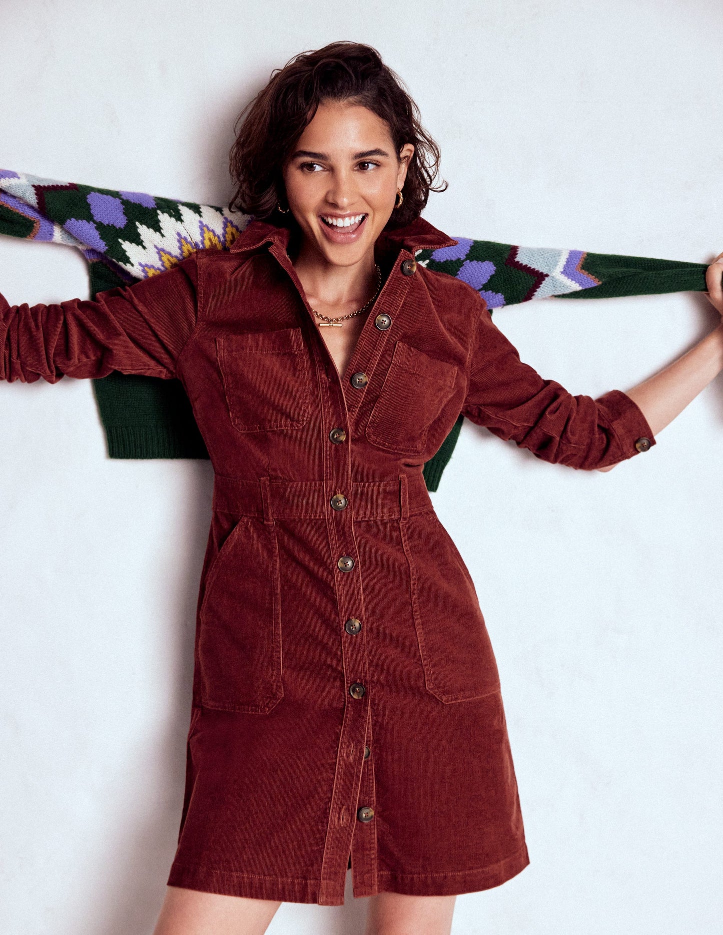 Amanda Cord Short Dress-Chestnut