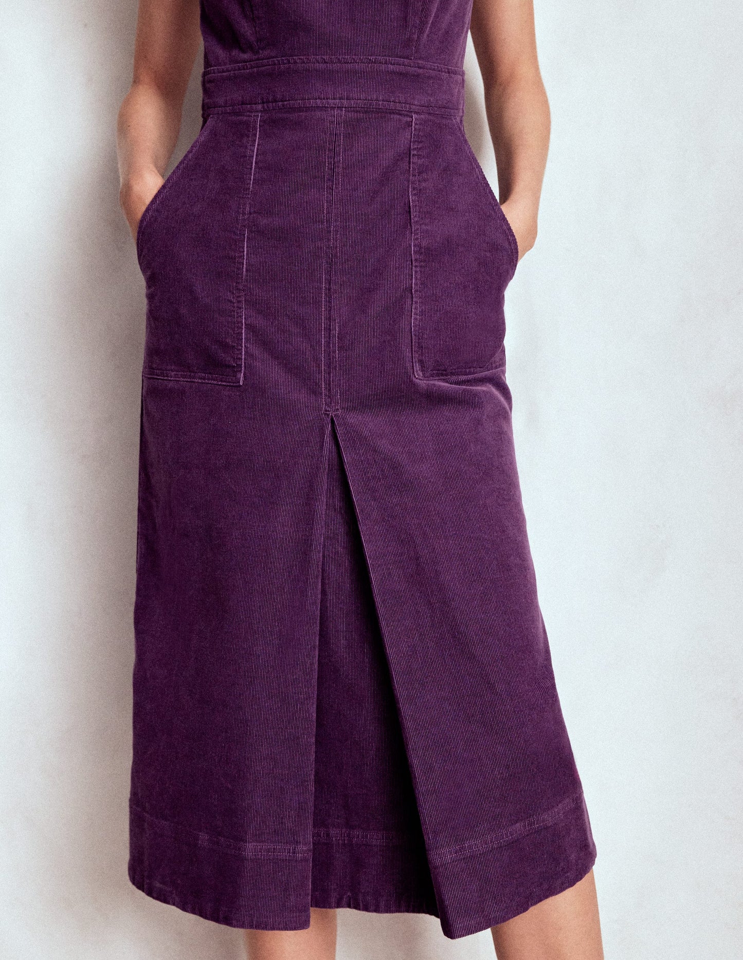 Ula Box Pleat Cord Midi Dress-Viola Purple