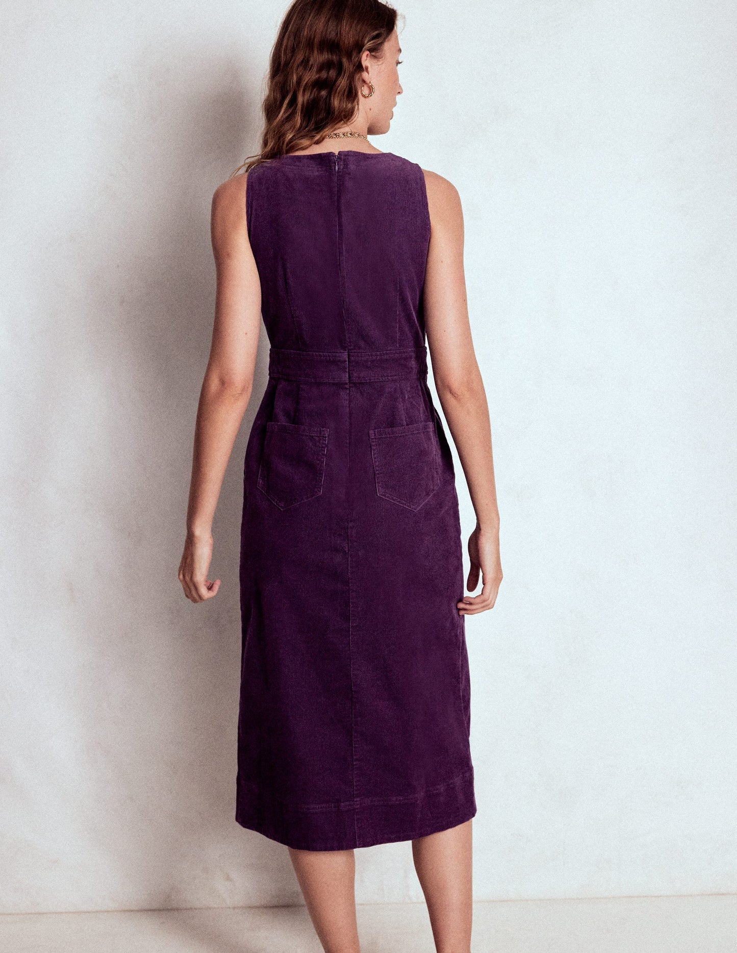 Ula Box Pleat Cord Midi Dress-Viola Purple