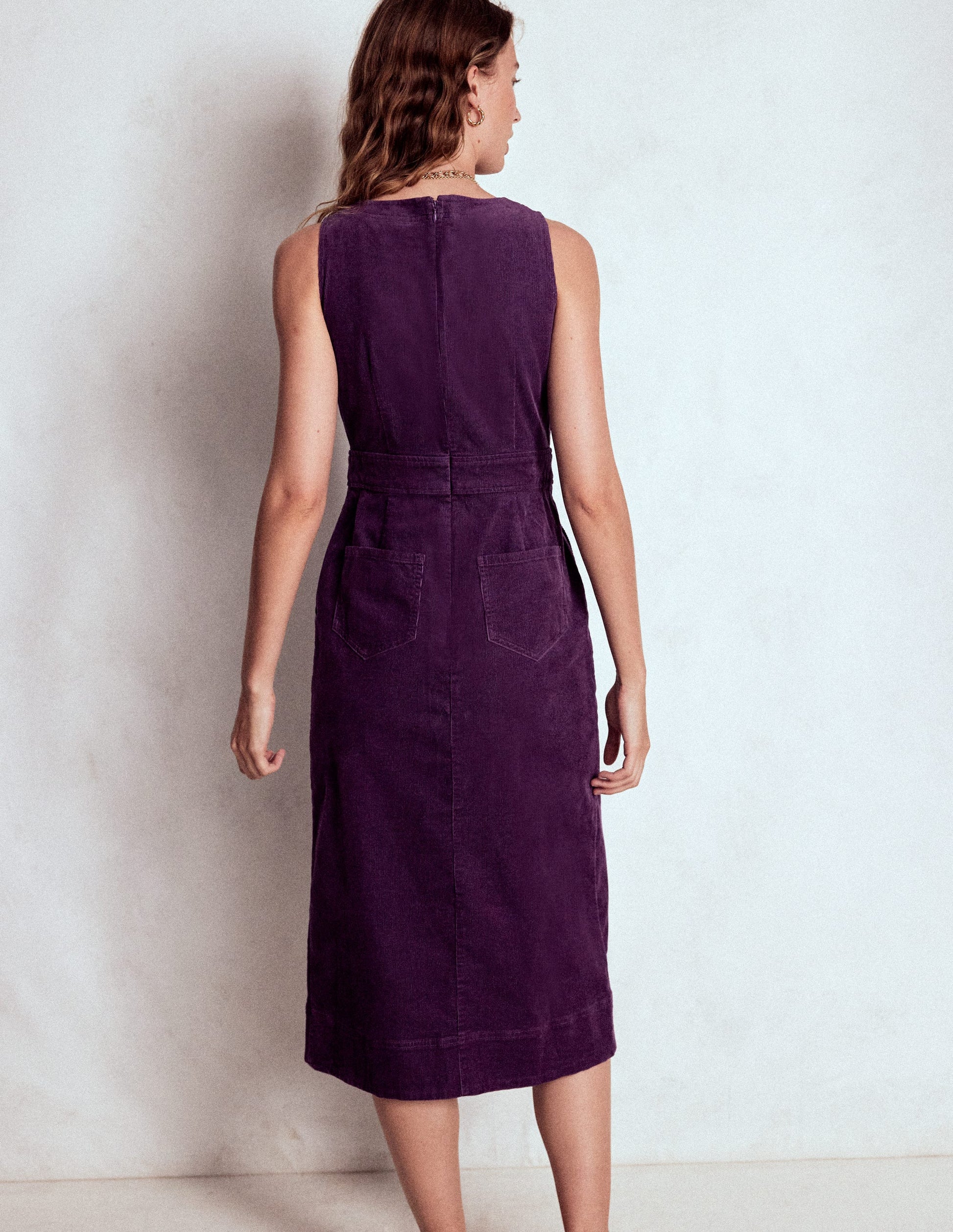 Ula Box Pleat Cord Midi Dress-Viola Purple-3