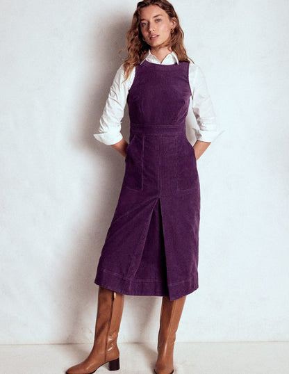 Ula Box Pleat Cord Midi Dress-Viola Purple-6