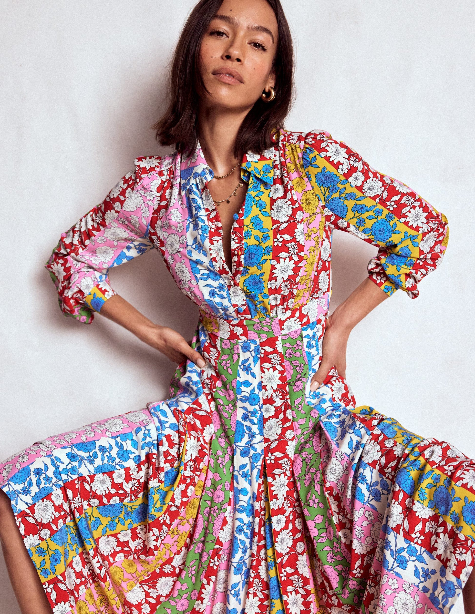 Pleat Skirt Shirt Dress-Multi, Dahlia Trail Stripe-1