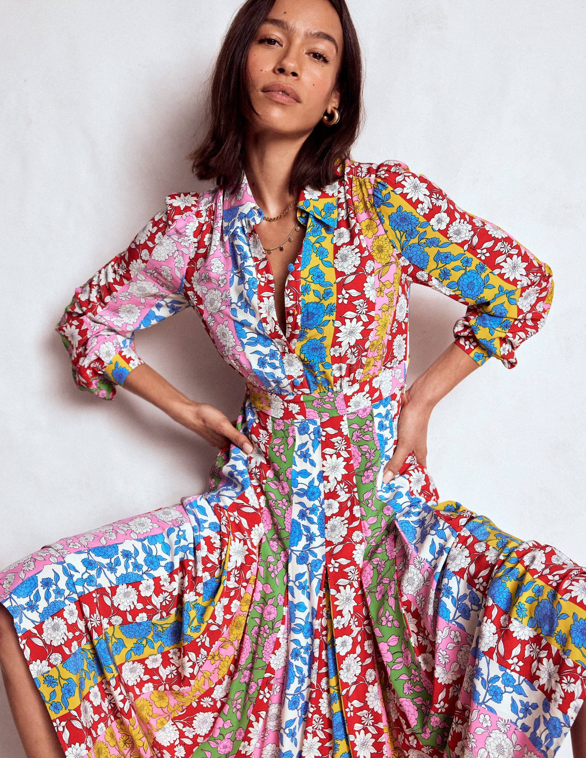 Pleat Skirt Shirt Dress-Multi, Dahlia Trail Stripe - Image 1