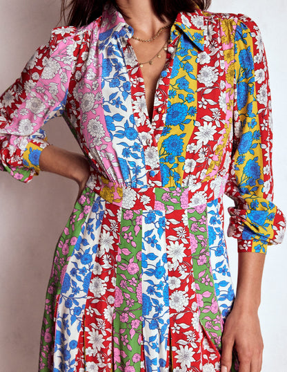 Pleat Skirt Shirt Dress-Multi, Dahlia Trail Stripe-2