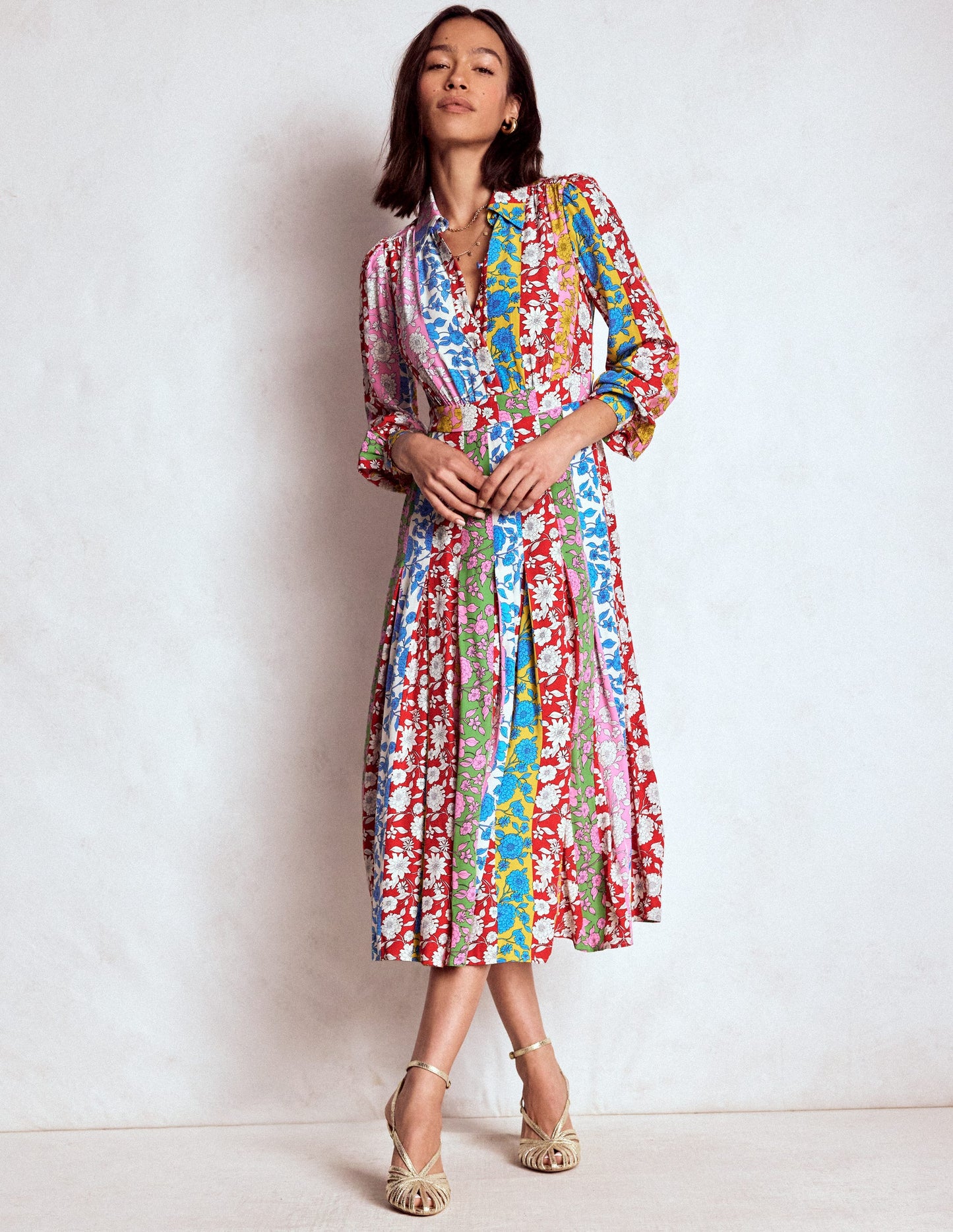 Pleat Skirt Shirt Dress-Multi, Dahlia Trail Stripe