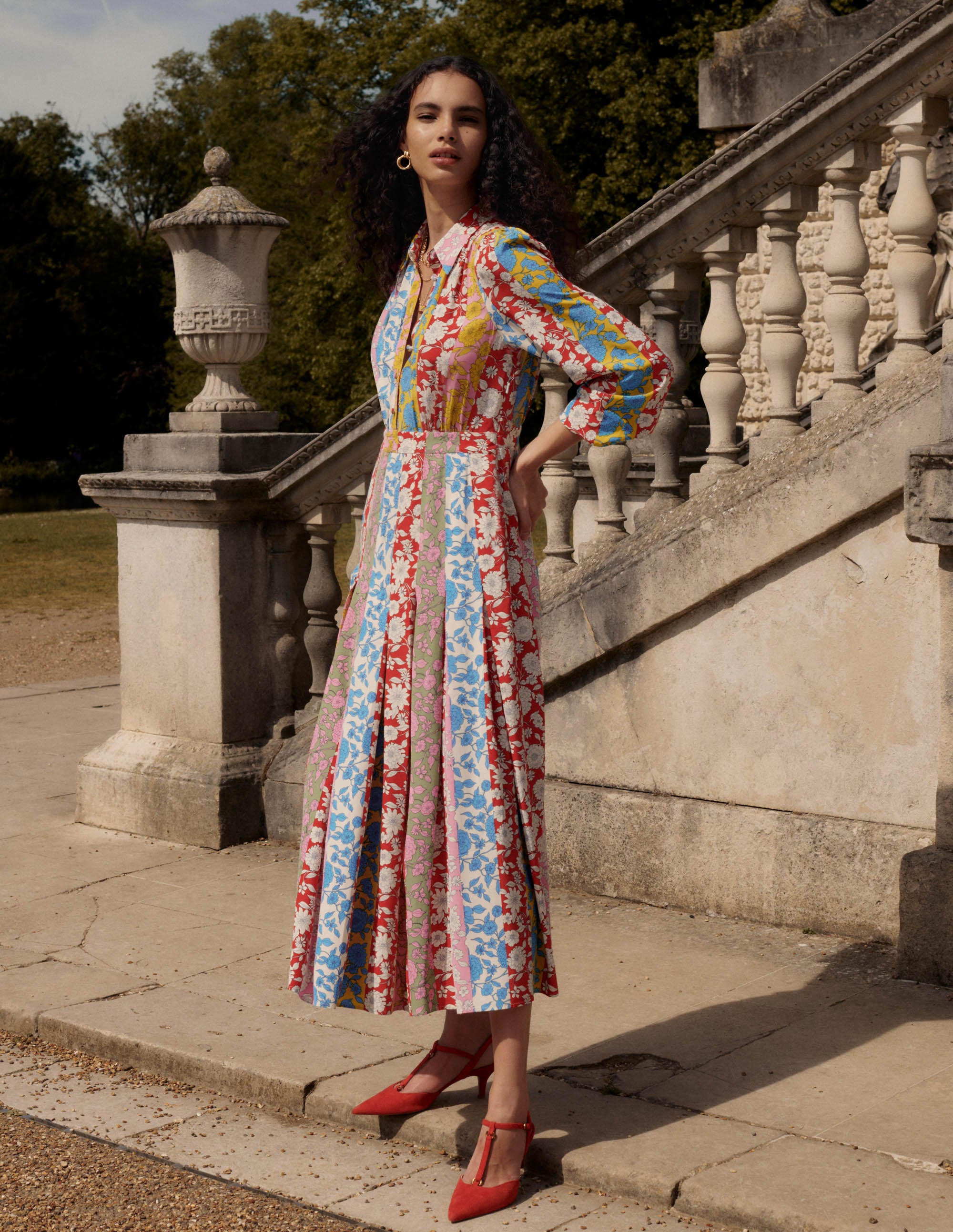 Pleat Skirt Shirt Dress-Multi, Dahlia Trail Stripe - Image 5