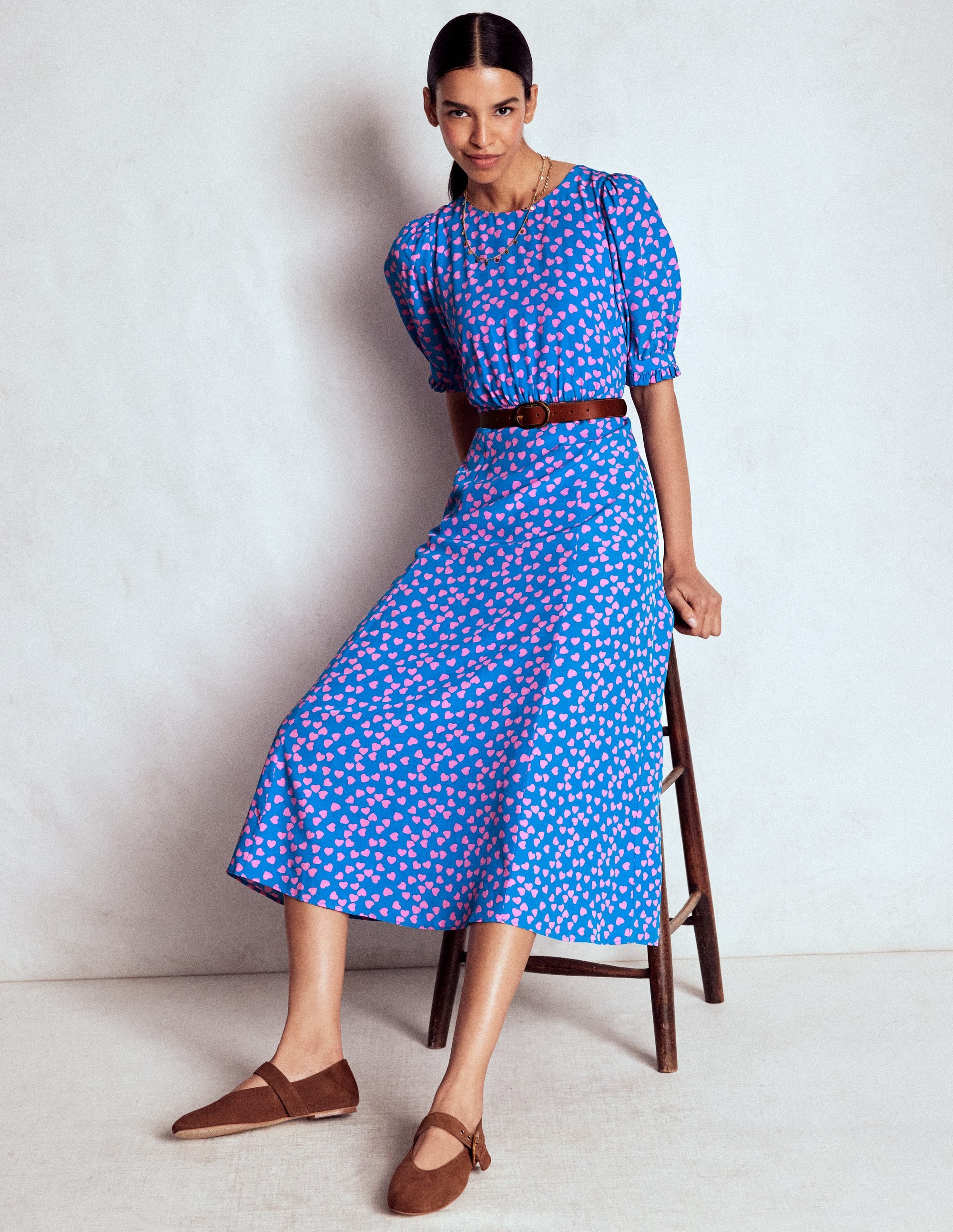 Blanca Midi Tea Dress-Kingfisher Blue, Heart Cascade - Image 2
