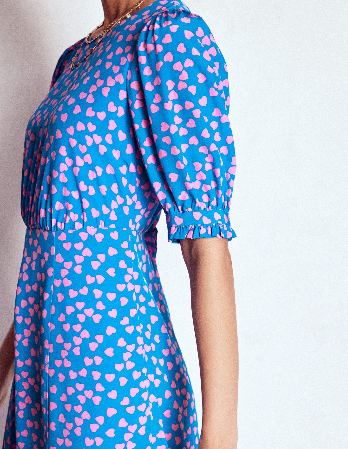 Blanca Midi Tea Dress-Kingfisher Blue, Heart Cascade