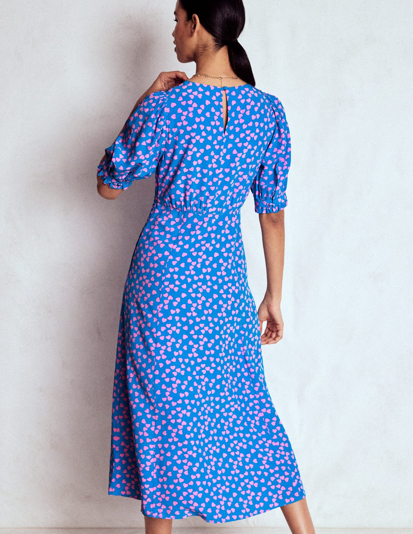 Blanca Midi Tea Dress-Kingfisher Blue, Heart Cascade