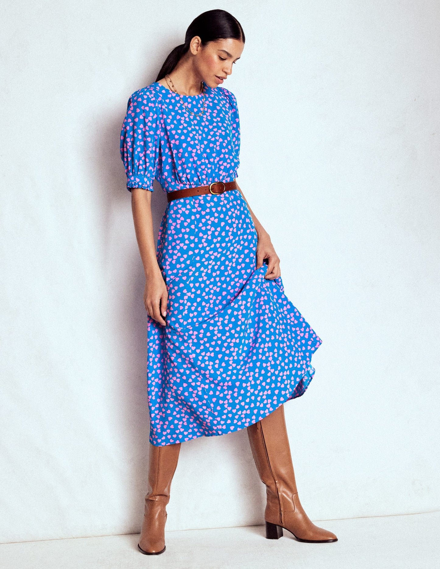 Blanca Midi Tea Dress-Kingfisher Blue, Heart Cascade