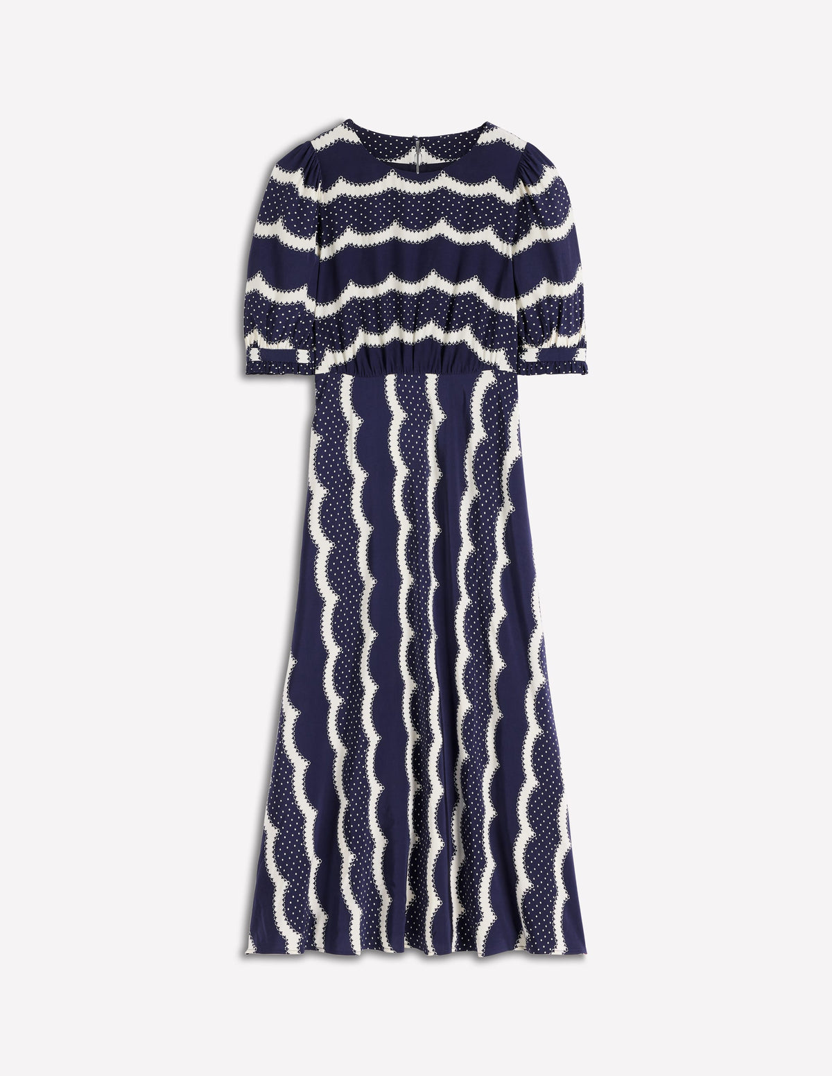Blanca Midi Tea Dress-French Navy, Dainty Scallop - Image 8