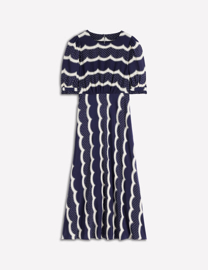 Blanca Midi Tea Dress-French Navy, Dainty Scallop-8