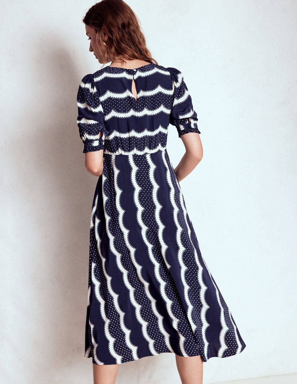 Blanca Midi Tea Dress-French Navy, Dainty Scallop - Image 3