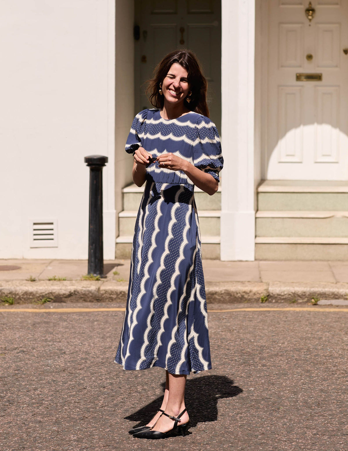 Blanca Midi Tea Dress-French Navy, Dainty Scallop - Image 7