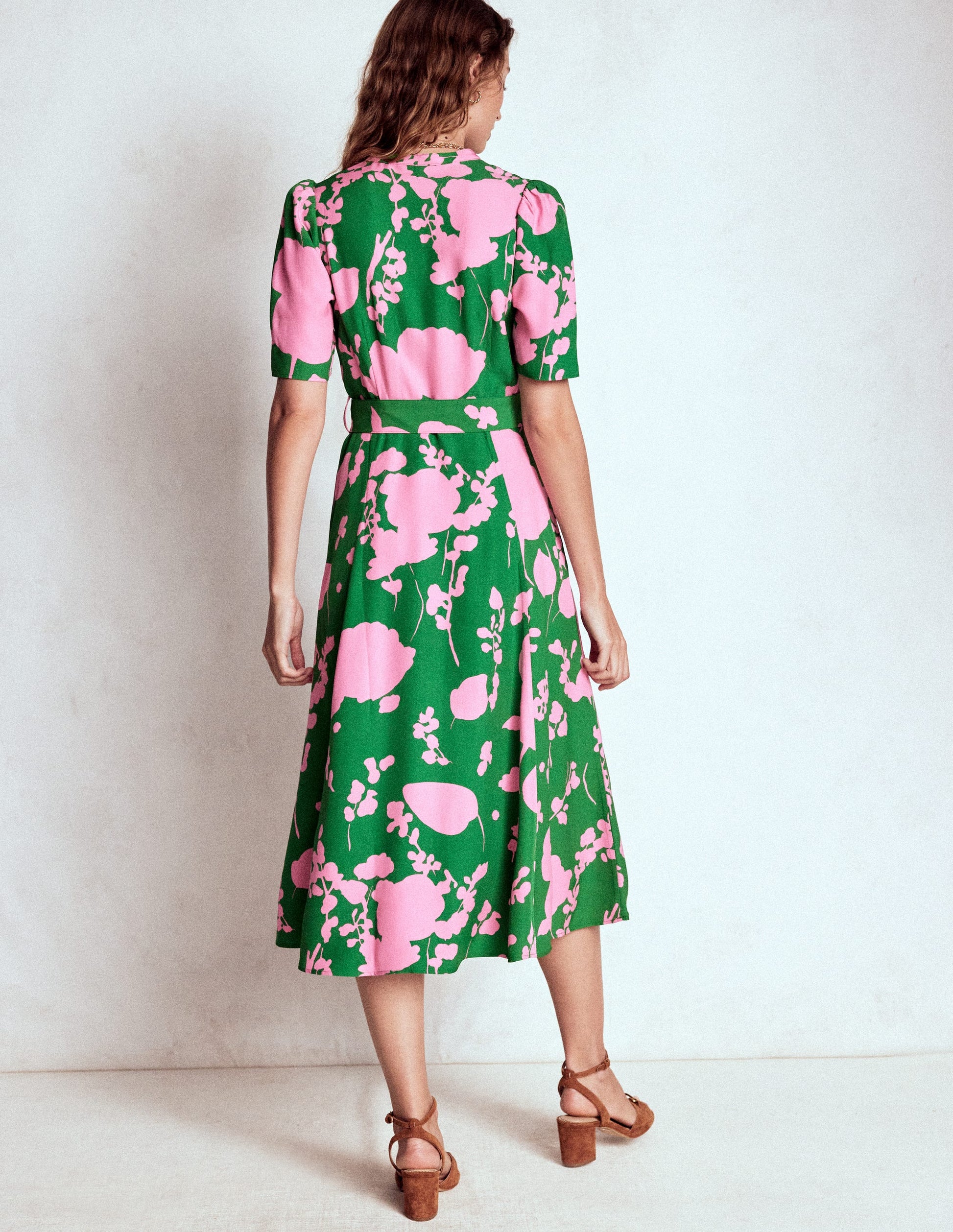 Kate Puff Sleeve Belted Dress-Highland Green, Dainty Sprigs-5