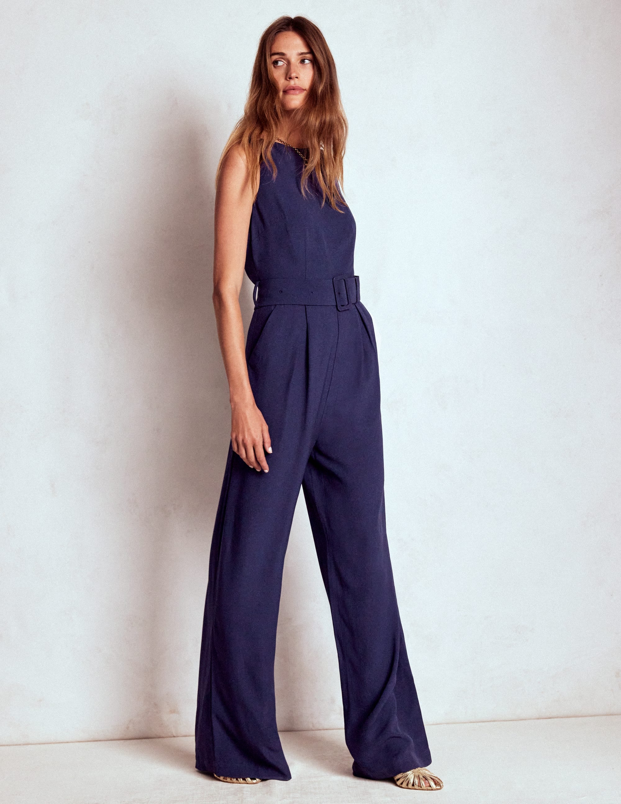 Gwen Slash Neck Jumpsuit-Navy | Boden USA
