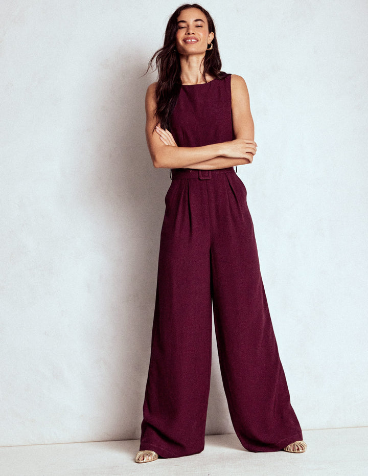 Gwen Slash Neck Jumpsuit-Dark Cherry