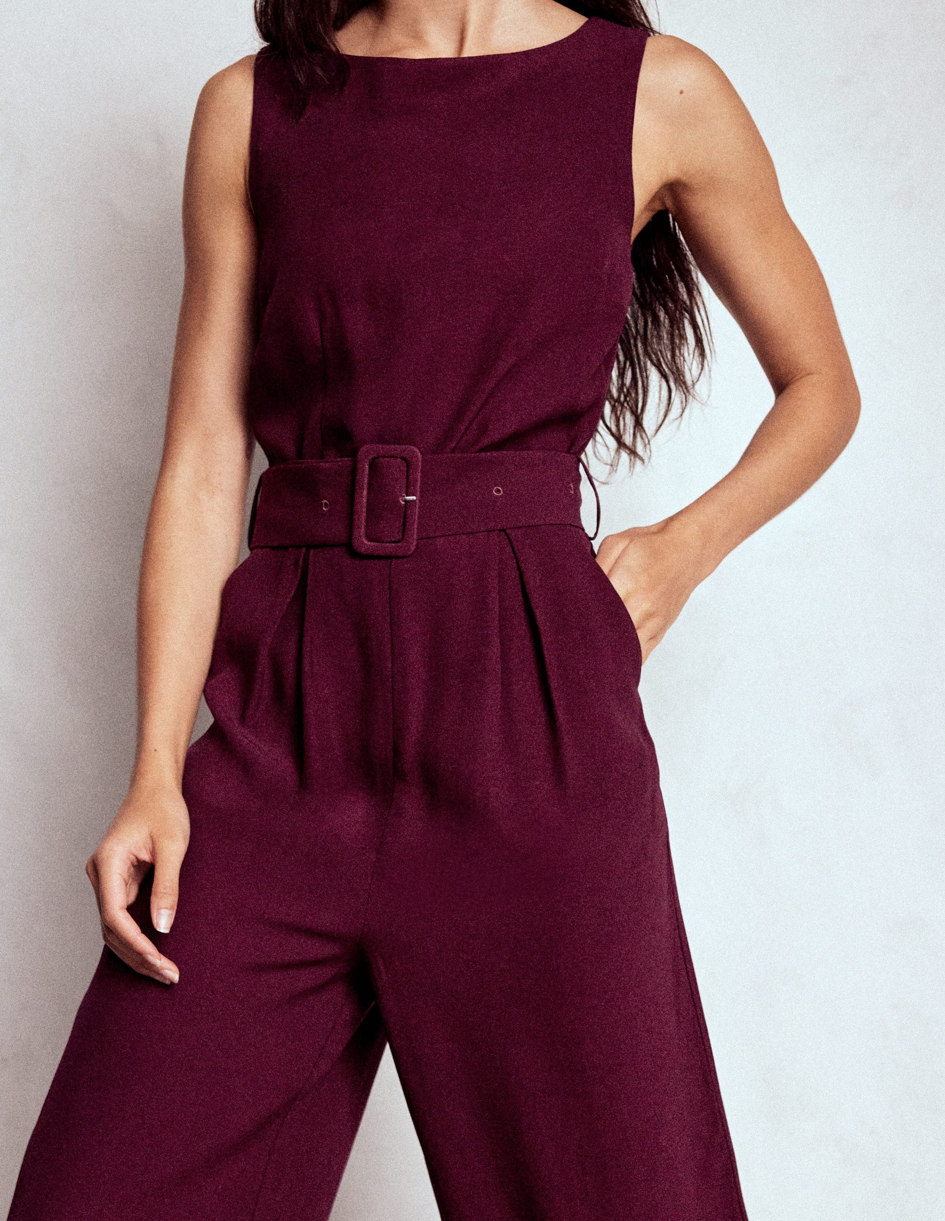 Gwen Slash Neck Jumpsuit-Dark Cherry-2