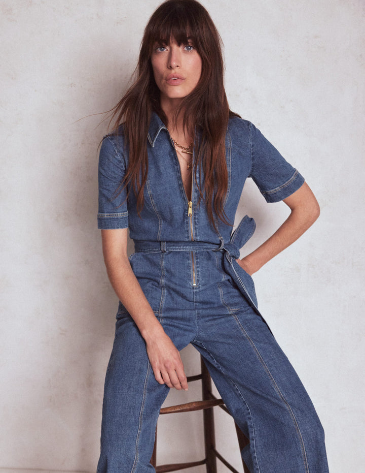 Zip Up Denim Jumpsuit-Mid Vintage