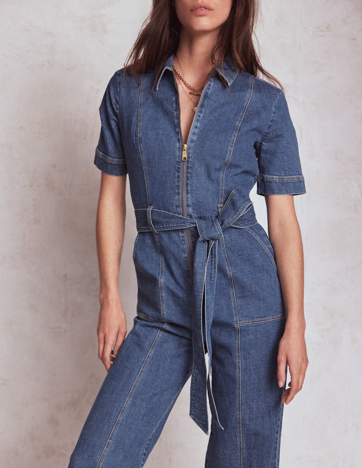 Zip Up Denim Jumpsuit-Mid Vintage