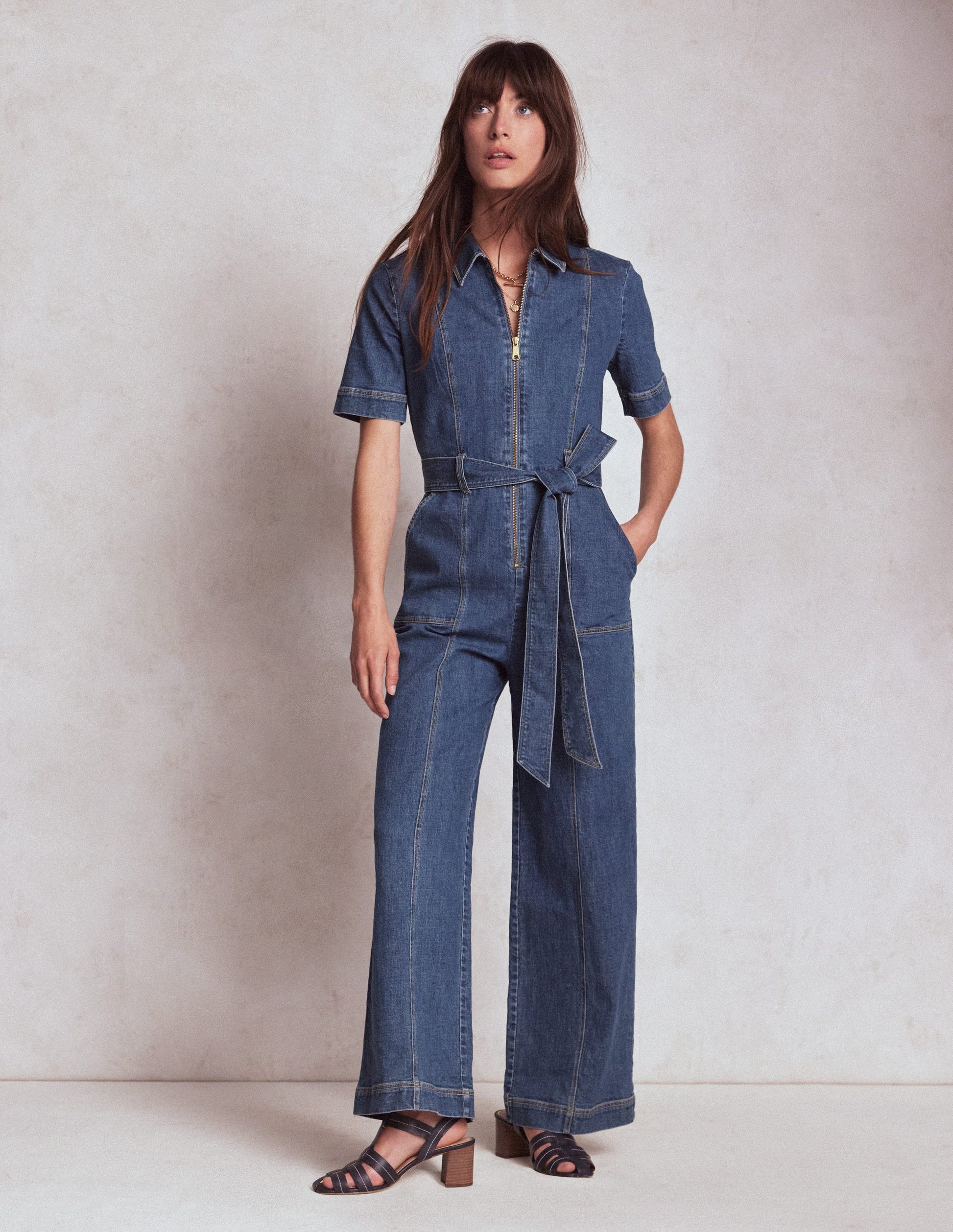 Zip Up Denim Jumpsuit-Mid Vintage-4