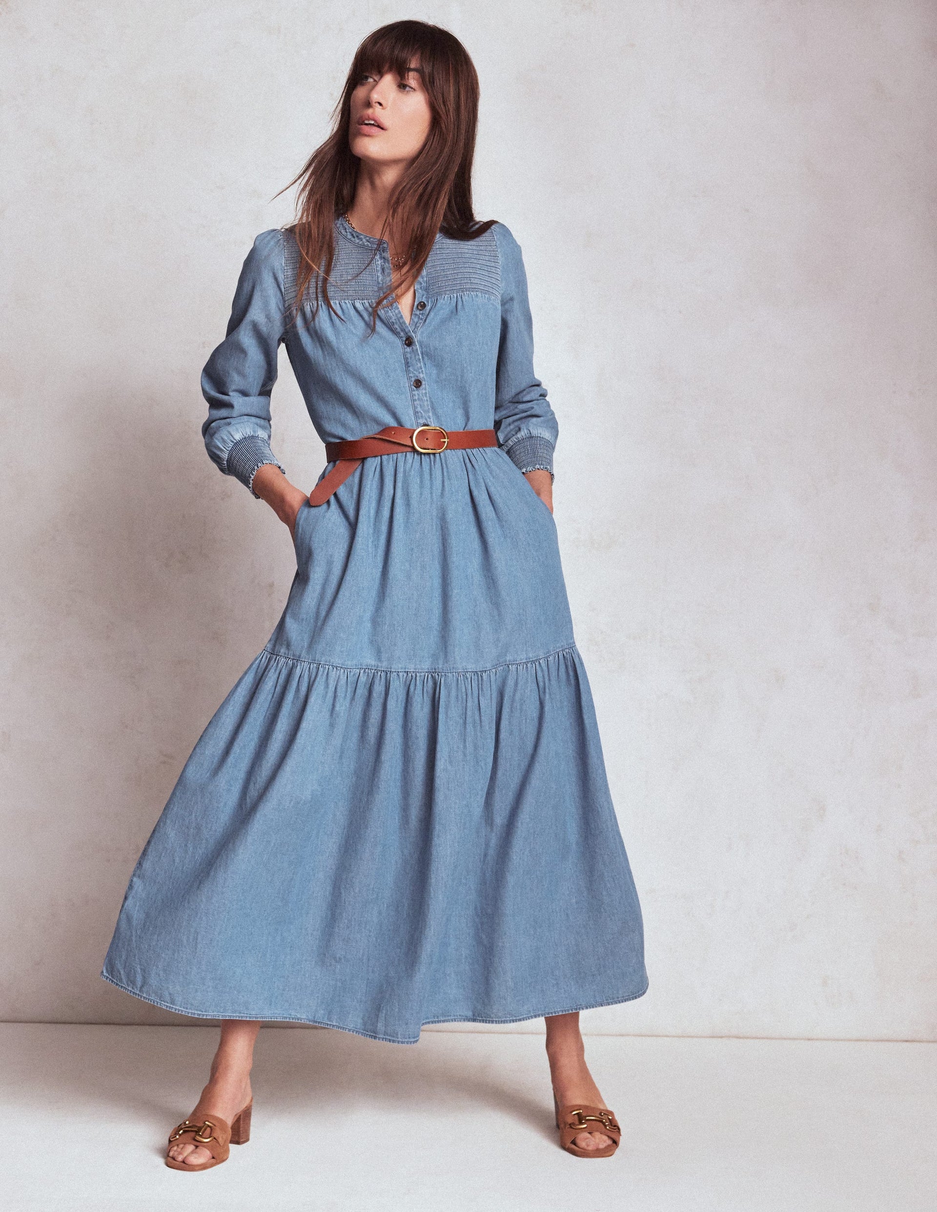 white christmas dresses Light Wash Belted Denim Dress main image 0
