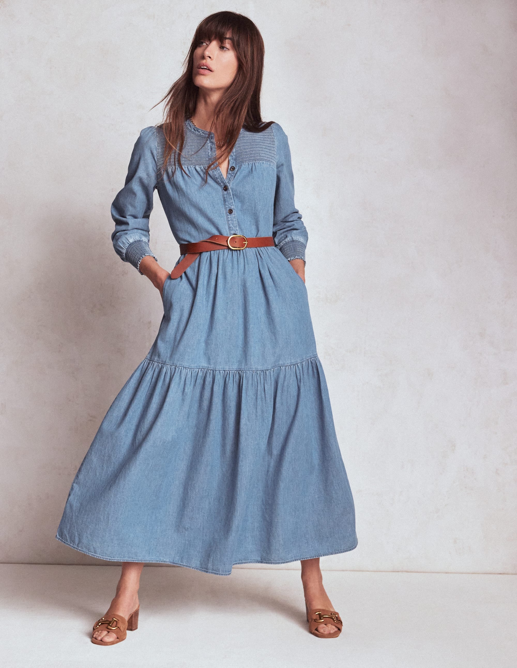 Cecily Denim Midi Dress-Light Vintage Denim - Image 1